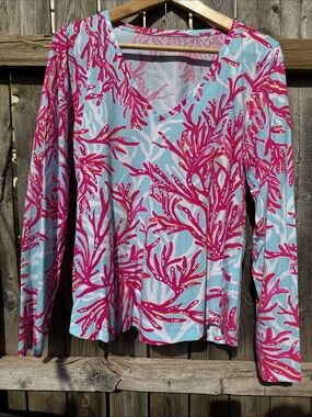 Lilly Pulitzer Nellie Long Sleeve Top Breakwater Underwater Escape Size L
